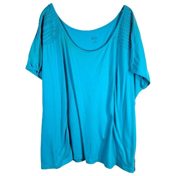 Only Necessities Plus‎ Size 5X Top Turquoise Blue Short Sleeve Scoop Neck 1654 - Picture 1 of 9